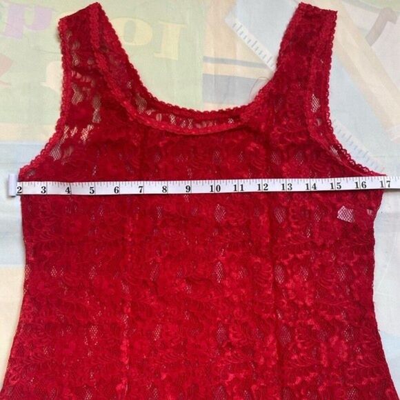 Lorraine Vintage 90s red floral lace tank top size medium - Picture 3 of 6